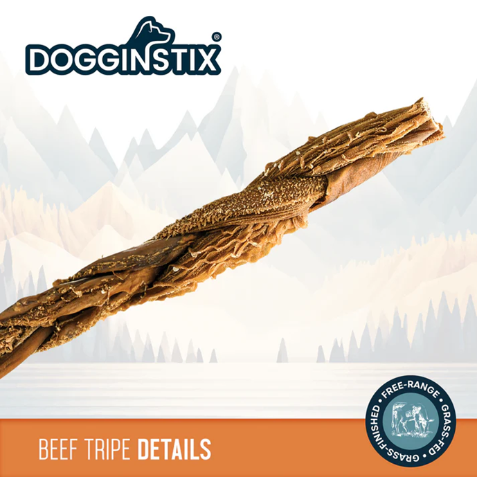 ALL NATURAL DOG CHEWS and TREATS BRAIDED BEEF TRIPE FREE RANGE – GRASS-FED BEEF. Premium Grade Beef Tripe