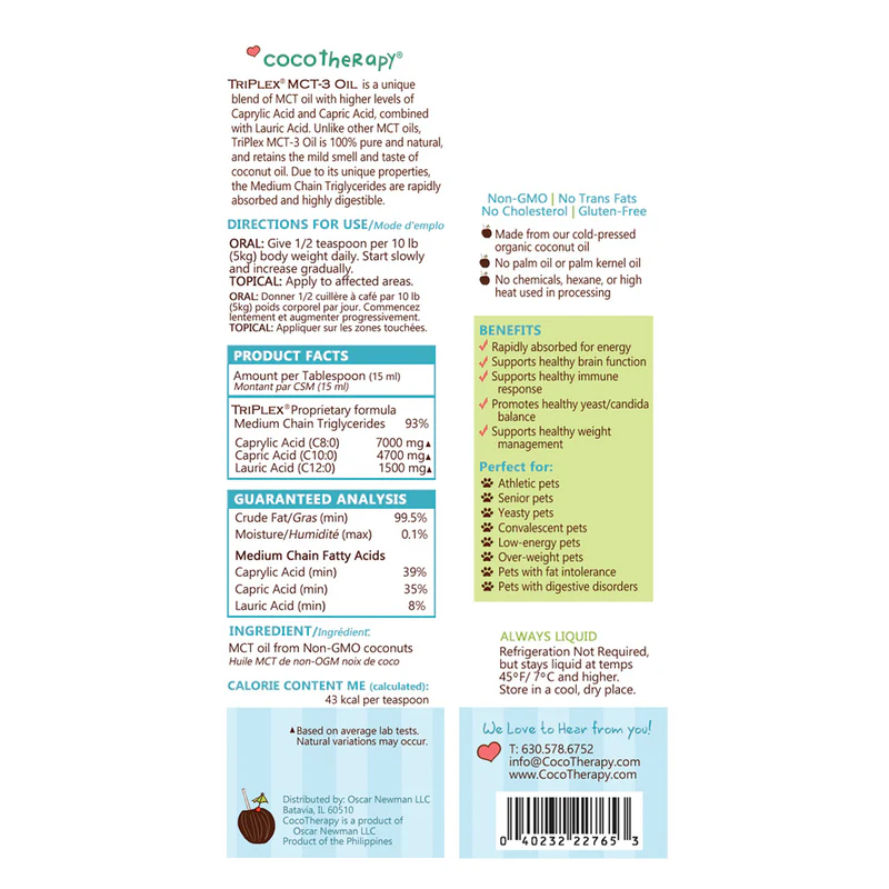 TriPlex MCT Oil – natural coconut-based supplement for pets