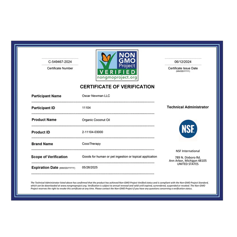 MCT oil for pet health. Lauric acid pet supplement. Non- GMO.