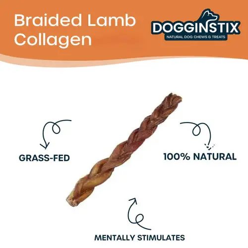 DOG CHEWS and TREATS.  LAMB COLLAGEN STICKS.  FREE RANGE – GRASS-FED LAMB. Premium Grade Lamb Collagen.