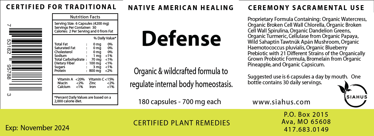 Defense Supplement - Organic and wildcrafted formula to regulate internal body homeostasis.