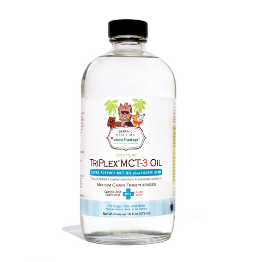 Bottle of TriPlex™ MCT-3 Oil for pets – organic, unrefined MCT oil
